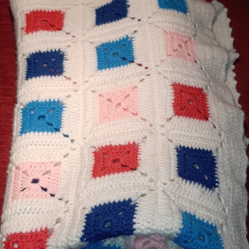 Handmade crocheted wool blend afghan